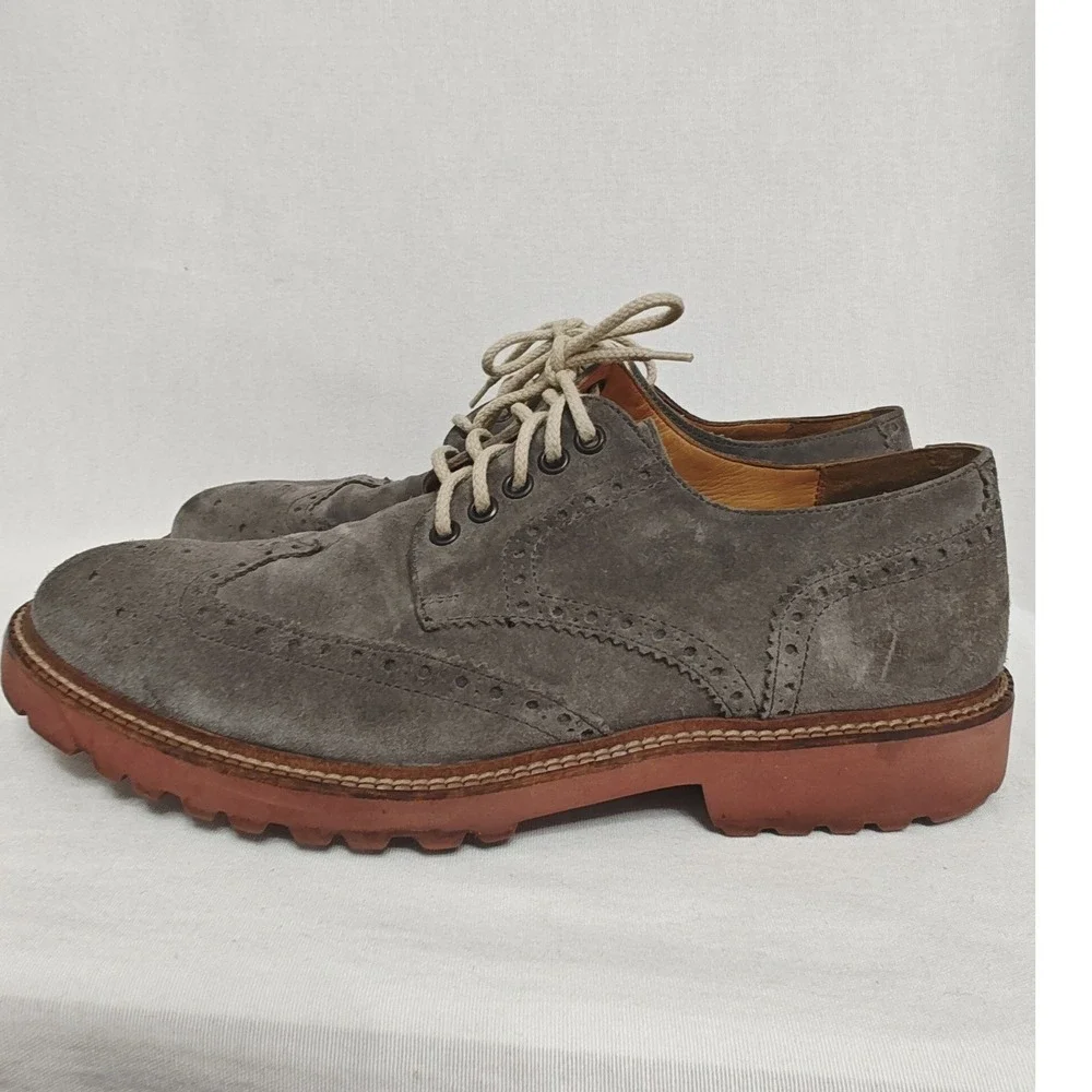 THOMAS DEAN Oxford Shoes Wingtip‎ Brogue Suede Made in Italy Gray Size 10